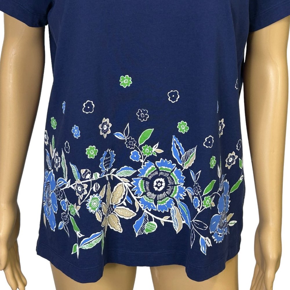 White Stag Womens L (12-14)‎ Blue Floral Short Sleeve V-Neck Blouse Shirt - Picture 3 of 10